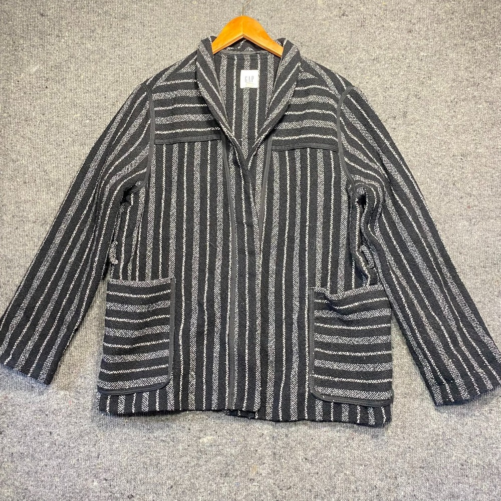 Gap Wool-Blend Striped Short Coat Black Stripe Large Bohemian